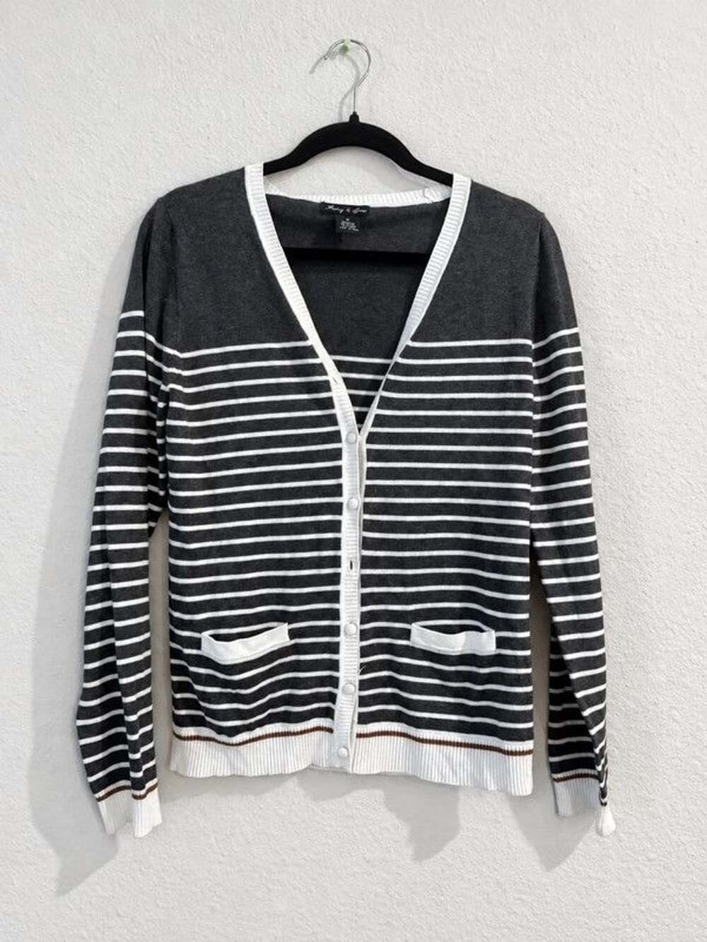 Audrey & Grace Charcoal Striped Cardigan Medium